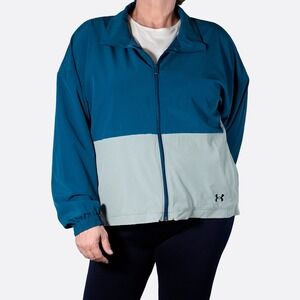 Under Armour Windbreaker Jacket Teal Slate Blue Colorblock Plus Size 1X XL Woven